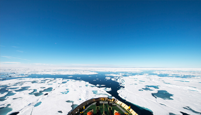 海氷の合間を進む船